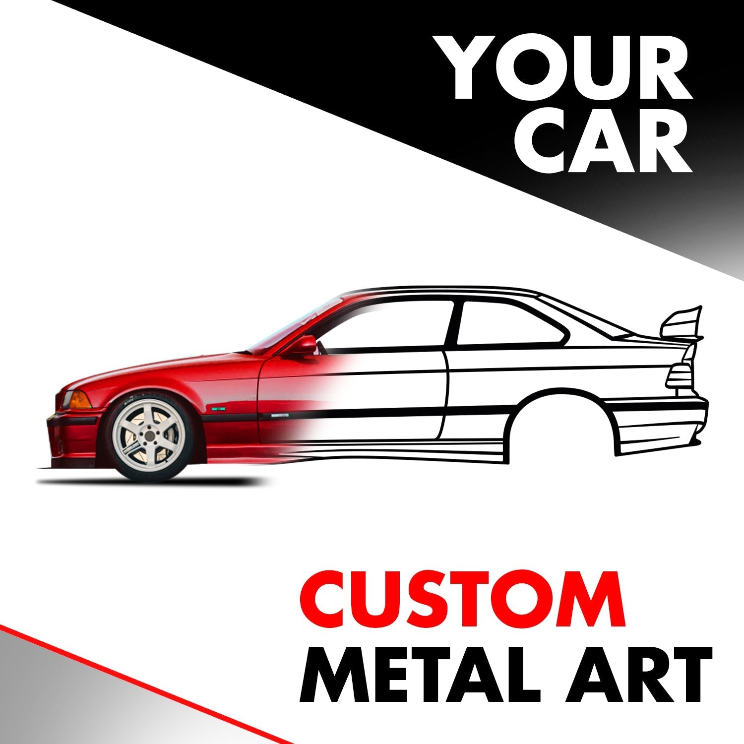 Your Personalized Car Metal Wall Art (Front view, rear and perspective view)