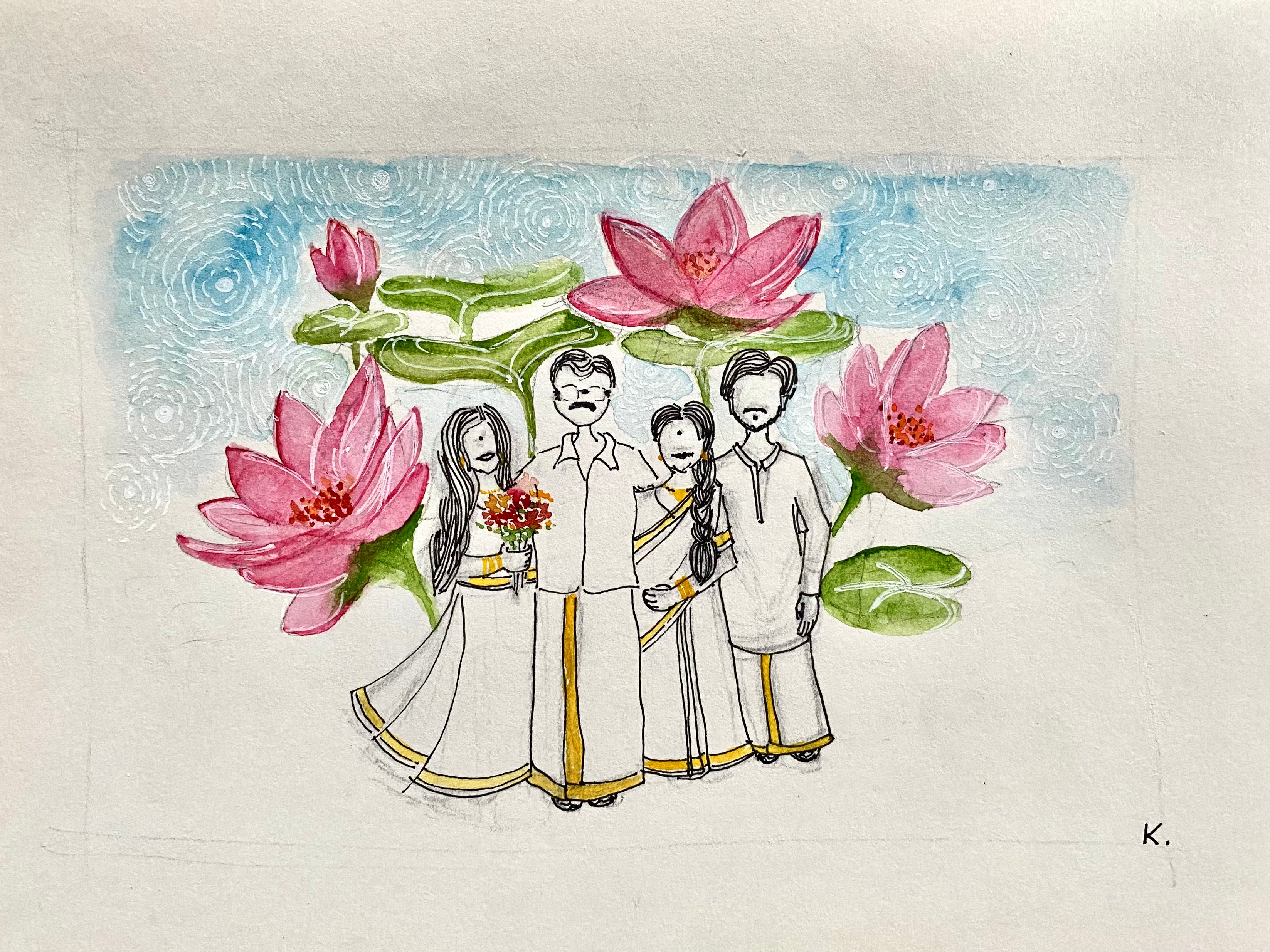 Custom Watercolor Portrait – Faceless Line Art