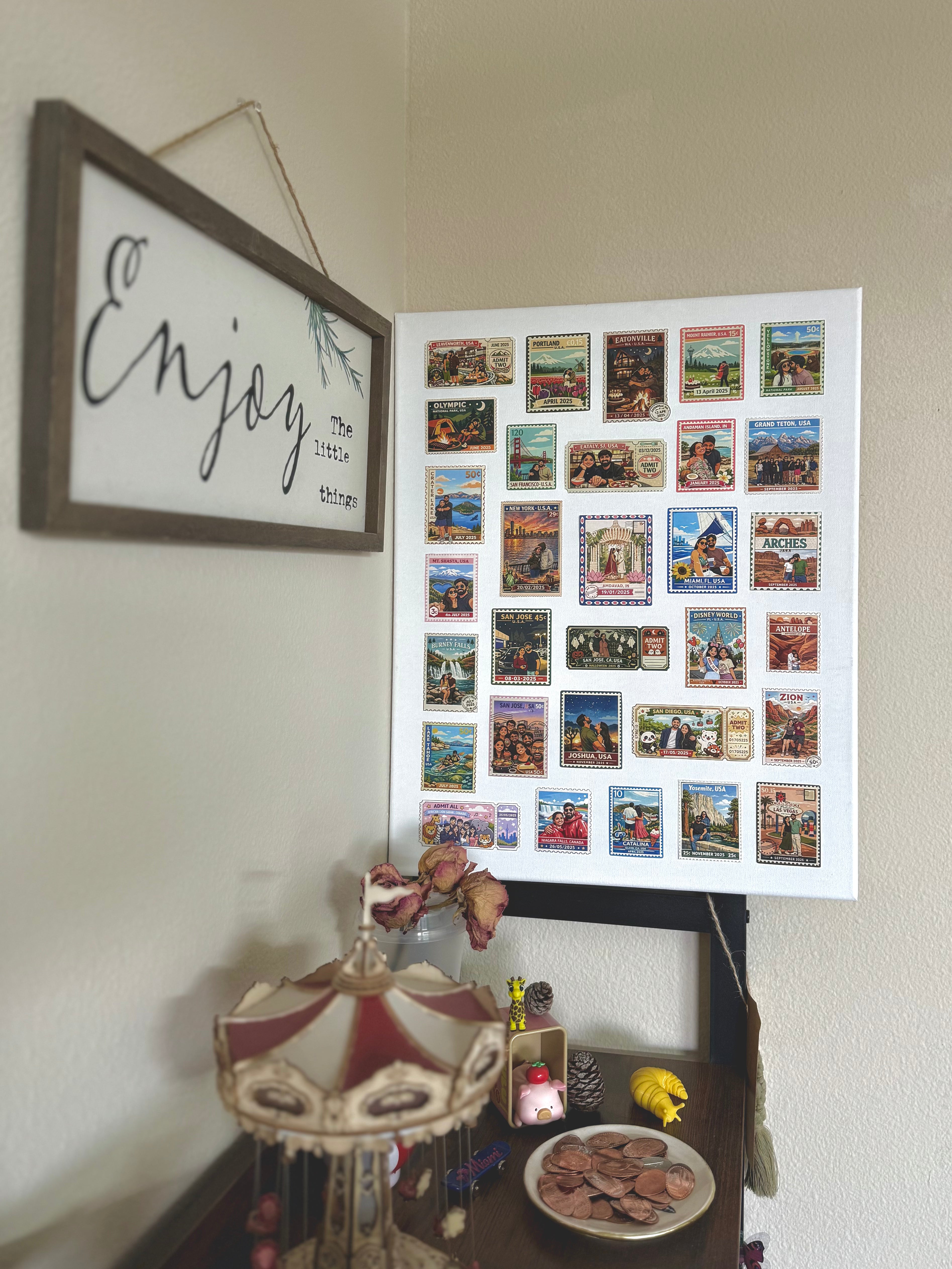 Custom Travel Stamp Collage – Personalized Photo & Memory Stretched Canvas