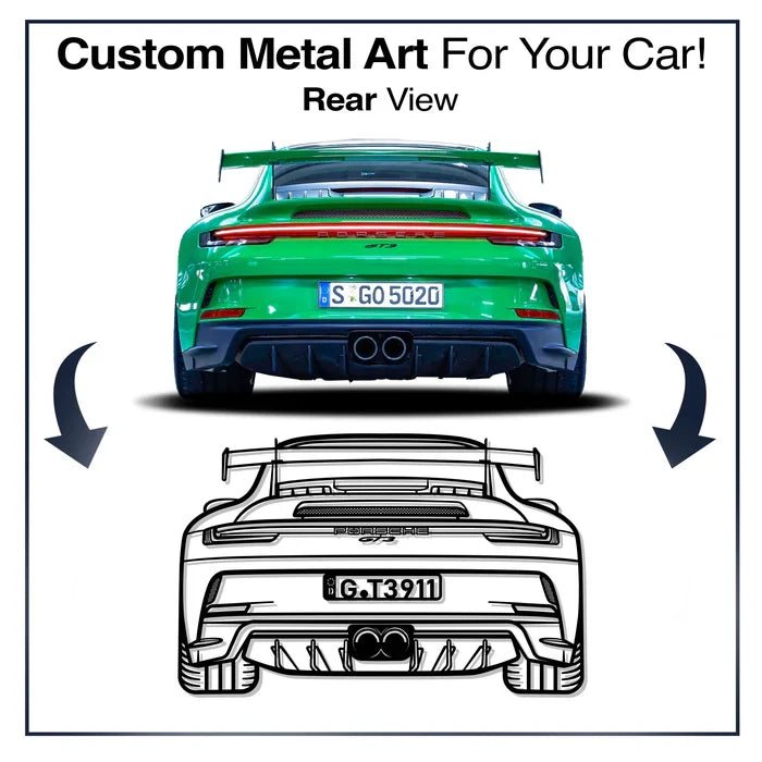 Your Personalized Car Metal Wall Art (Front view, rear and perspective view)