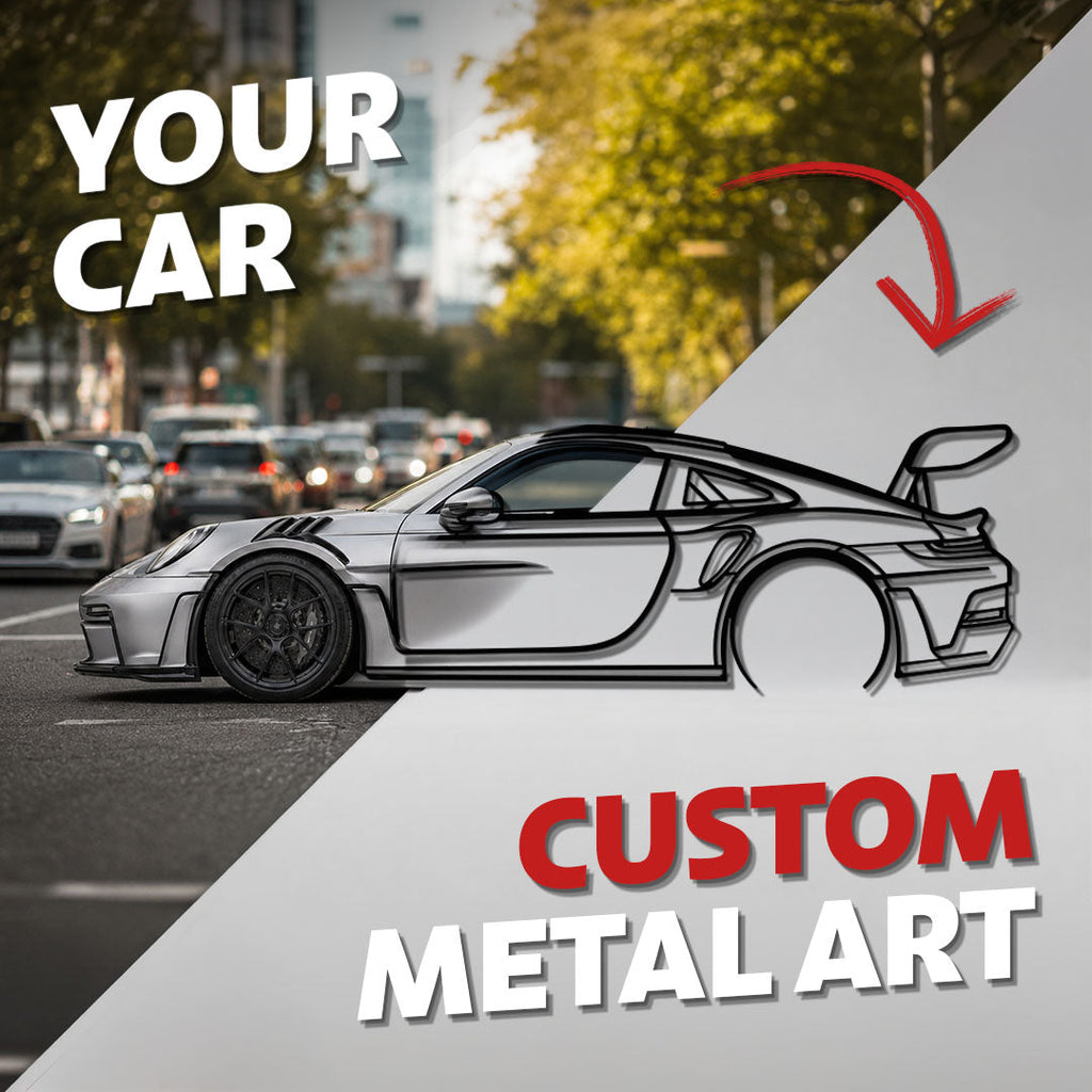 Your Personalized Car Metal Wall Art (Front view, rear and perspective view)